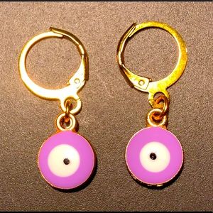 Purple Evil Eye x Gold Huggie Earrings